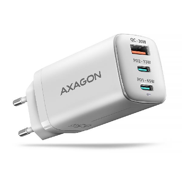 AXAGON ACU-DPQ65W GaN Wall charger 65W, 3x port (USB-A + dual USB-C), PD3.0/QC4+/PPS/Apple, white