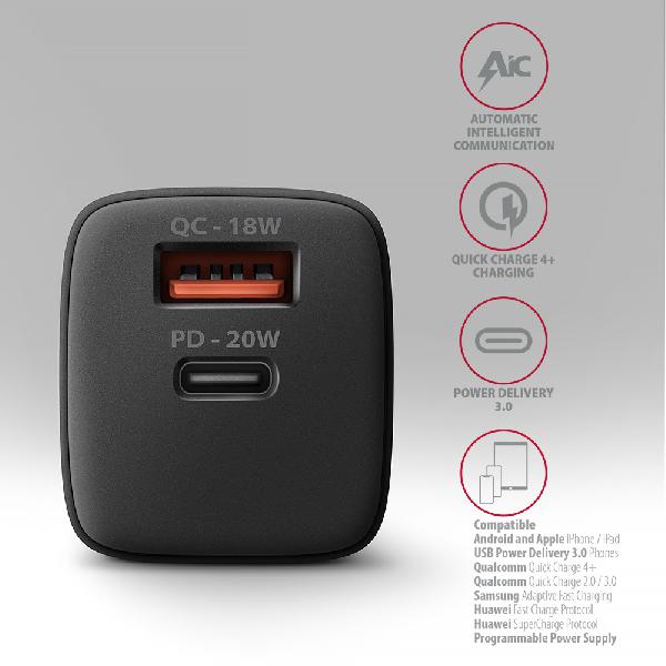 AXAGON ACU-PQ20 wall charger QC3.0/AFC/FCP + PD type-C, 20W, black