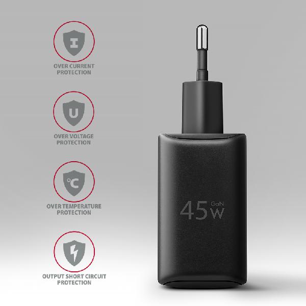 AXAGON ACU-PQ45 wall charger QC3.0,4.0/AFC/FCP/PPS/Apple + PD type-C, 45W, black