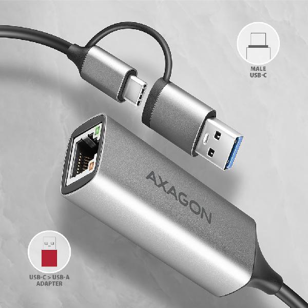 AXAGON ADE-TXCA USB-C + USB-A 3.2 Gen 1 - Gigabit Ethernet adapter, Asix AX88179