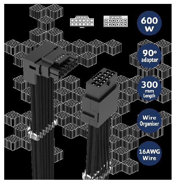Akasa G-Nexus PX16, 90 Degree 12VHPWR extension cable, 12+4Pin male to 12+4Pin Female, 30cm