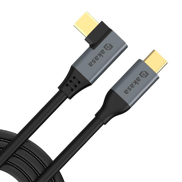 Akasa Right Angle USB type-C 100W PD Charging Cable, 2 x USB-C (straight, 90 degrees)