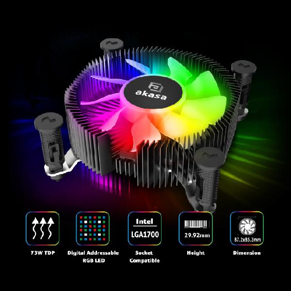 Akasa Vegas Chroma iLG, aRGB Aluminium Intel LGA1700 Mini-ITX Low-Profile Cooler