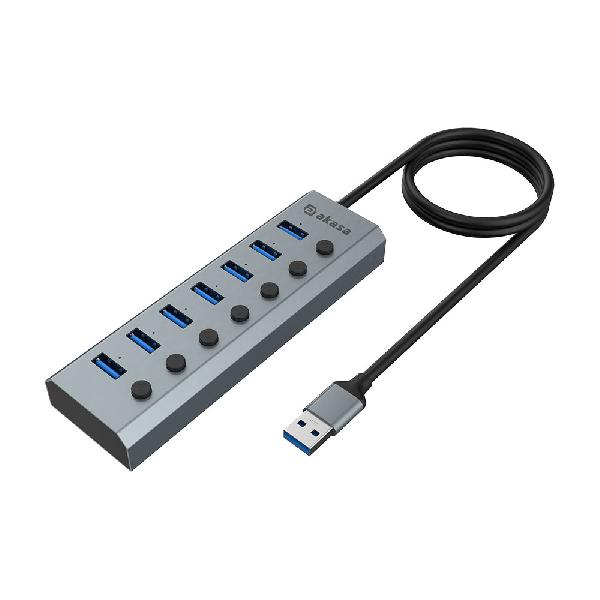 Akasa Connect 7 IPS, 7-Port USB Hub with Individual Switches, with 5V/2A power adapter
