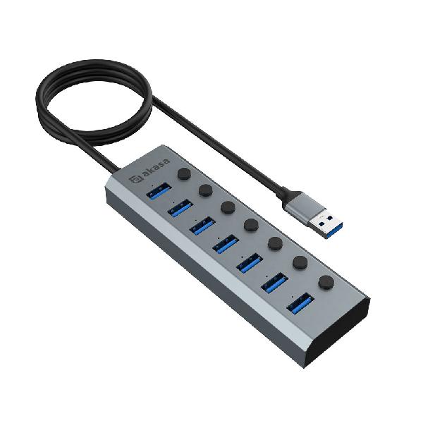 Akasa Connect 7 IPS, 7-Port USB Hub with Individual Switches, with 5V/2A power adapter