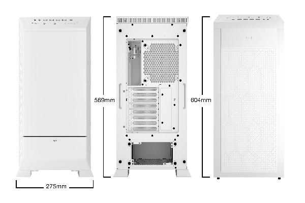 be quiet! Dark Base Pro 901 White, 603 x 254 x 569, IO-panel 1x USB 3.2 Gen. 2 Type C, 4x USB 3.2, HD Audio (mic + audio), fan contro. ARGB contr., 1x 5,25, up to 7x 3,5 (2 inc), up to 17x 2,5 (6 inc), inc 3x 140 mm Silent Wing 4