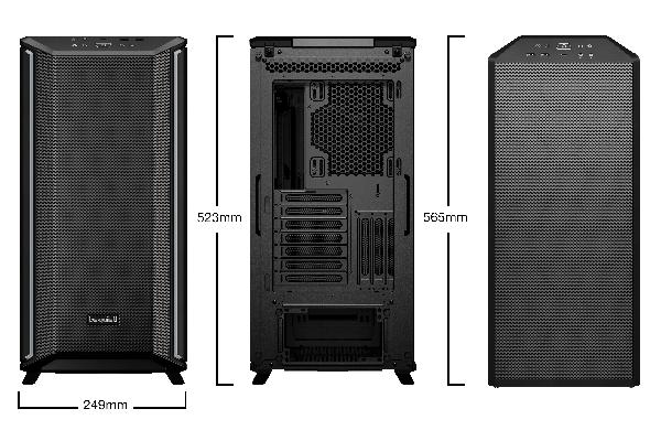 be quiet! Dark Base 701 Black, 565 x 249 x 523, 2xUSB3.2, 1xUSB-C 3.2Gen2, HD-Audio, 3 step fan controller, ARGB Controller, 3x3,5, 4x2,5, inc 3x 140 mm Silent Wings 4, ARGB Lighting Strips front