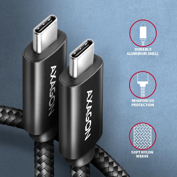 AXAGON BUCM2-CM15AB CHARGE cable USB-C <-> USB-C, 1.5m, Hi-Speed USB, PD 240W 5A ALU braid