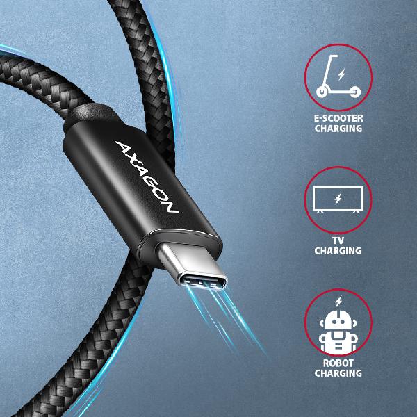 AXAGON BUCM2-CM30AB CHARGE cable USB-C <-> USB-C, 3m, Hi-Speed USB, PD 240W 5A, ALU, braid