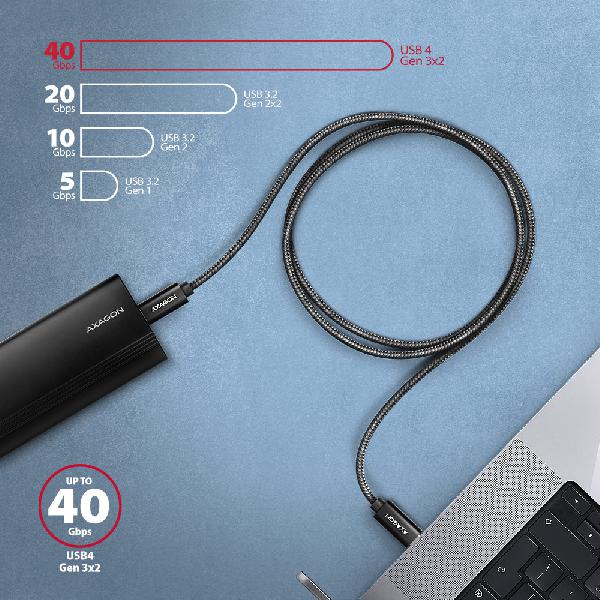 AXAGON BUCM4X-CM10AB NewGEN+ cable USB-C <-> USB-C, 1m, USB4 Gen 3.2, PD 240W, 8K HD, ALU