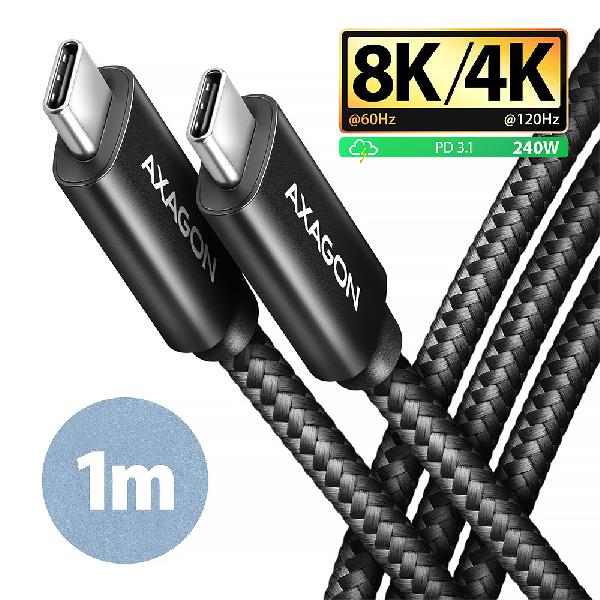 AXAGON BUCM4X-CM10AB NewGEN+ cable USB-C <-> USB-C, 1m, USB4 Gen 3.2, PD 240W, 8K HD, ALU