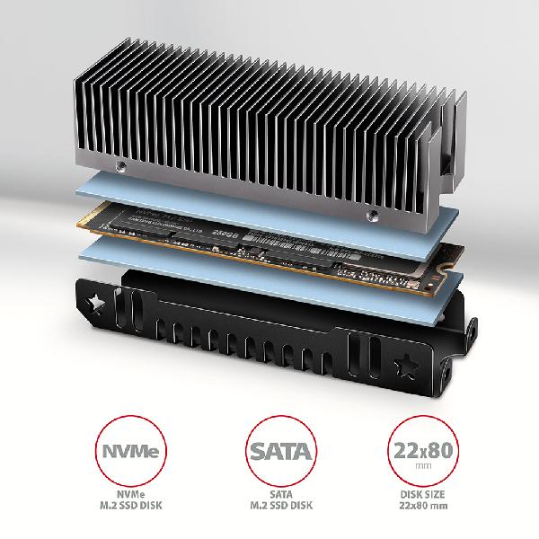 AXAGON CLR-M2XT ALU Heatsink for single or double-sided M.2 SSD, height 24mm