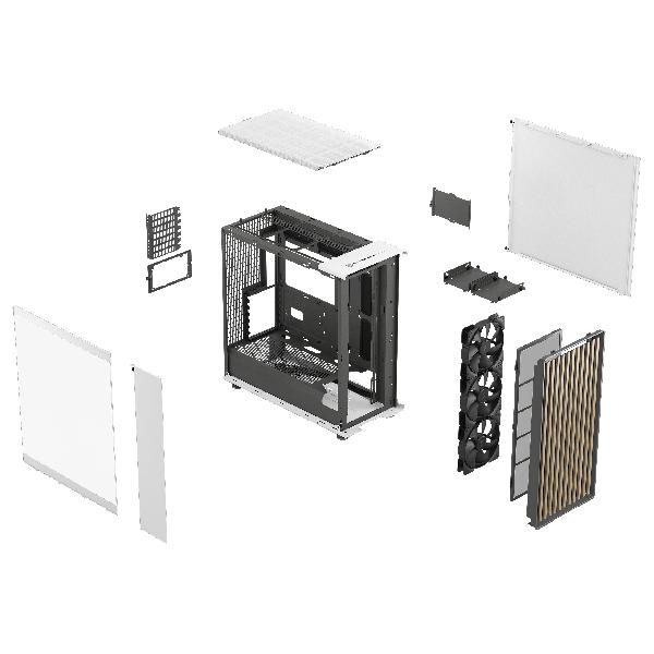 Fractal Design North XL Chalk White TG Clear, (E-)ATX Large Size Mid Tower, 1xUSB 3.1 Gen 2 Type-C, 2xUSB 3.0, Audio & Mic, Wood Front, Tempered Glass Side, 503 x 240 x 509 mm, 3 x Aspect 140 mm PWM Included.