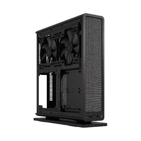 Fractal Design Ridge Black mITX Case, PCIe 4.0 riser installed. horizonal of vertical use, 2 x 140 mm PWM Aspect fan pre-installed