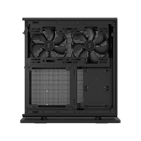 Fractal Design Ridge Black mITX Case, PCIe 4.0 riser installed. horizonal of vertical use, 2 x 140 mm PWM Aspect fan pre-installed