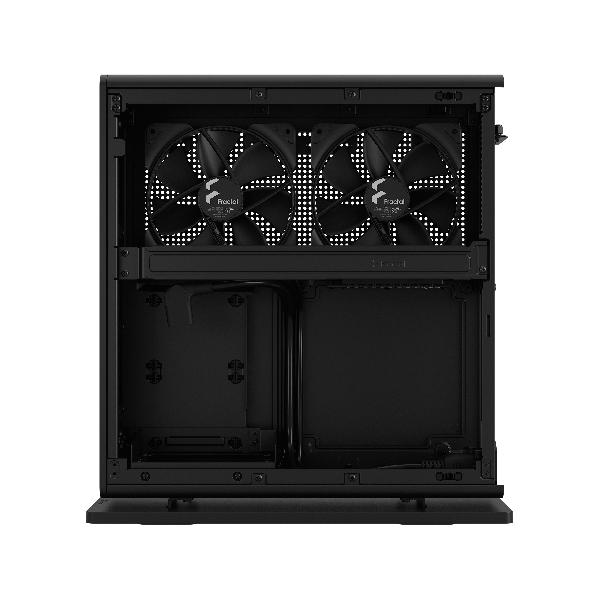 Fractal Design Ridge Black mITX Case, PCIe 4.0 riser installed. horizonal of vertical use, 2 x 140 mm PWM Aspect fan pre-installed