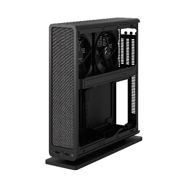 Fractal Design Ridge Black mITX Case, PCIe 4.0 riser installed. horizonal of vertical use, 2 x 140 mm PWM Aspect fan pre-installed