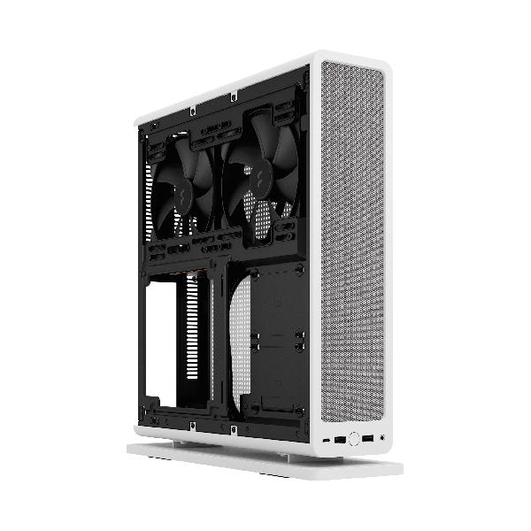 Fractal Design Ridge White mITX Case, PCIe 4.0 riser installed. horizonal of vertical use, 2 x 140 mm PWM Aspect fan pre-installed