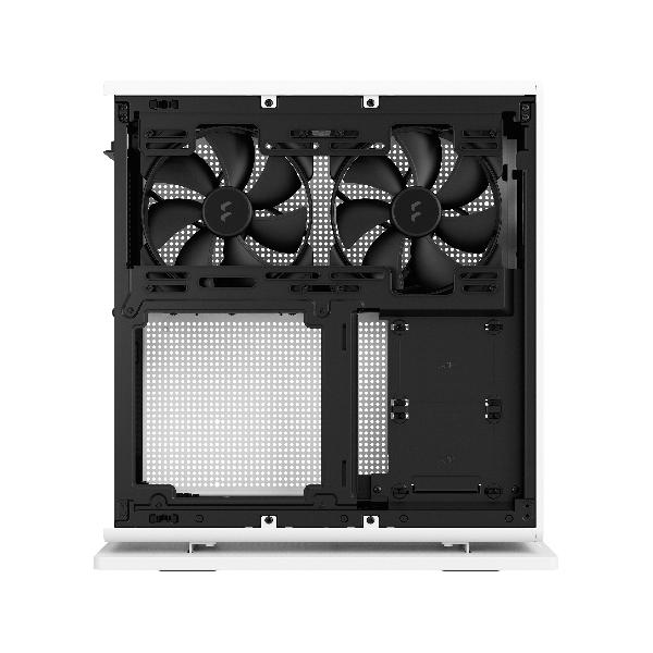 Fractal Design Ridge White mITX Case, PCIe 4.0 riser installed. horizonal of vertical use, 2 x 140 mm PWM Aspect fan pre-installed