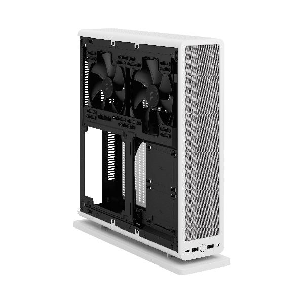 Fractal Design Ridge White mITX Case, PCIe 4.0 riser installed. horizonal of vertical use, 2 x 140 mm PWM Aspect fan pre-installed