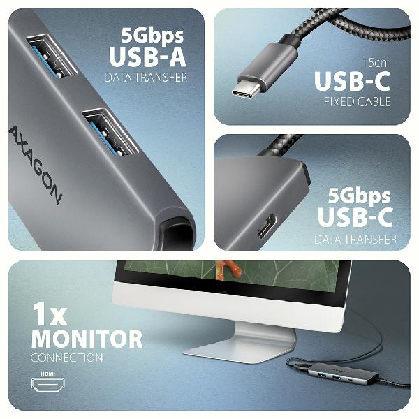 AXAGON HMC-5H8K USB 5Gbps hub, 2x USB-A, USB-C, HDMI 8k/30Hz, PD 100W, 15cm USB-C cable