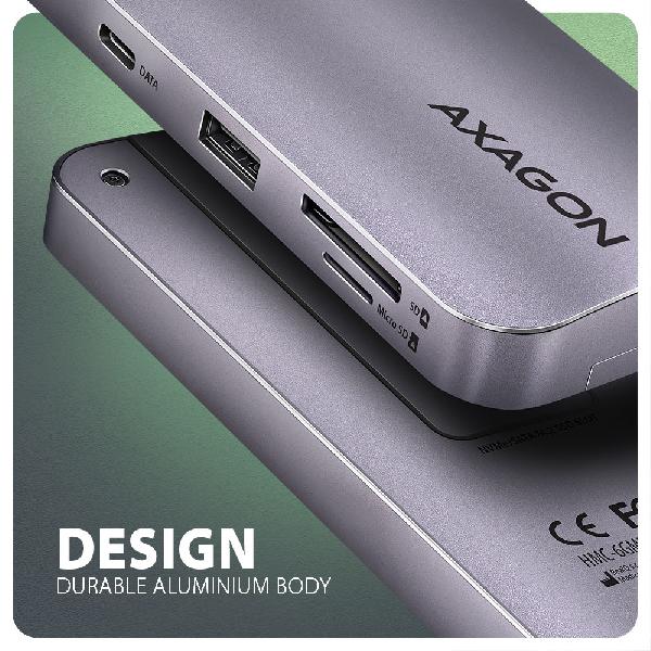 AXAGON HMC-6GM2, USB 10Gbps hub, USB-A, USB-C, HDMI, M.2, SD/mSD, PD 100W, USB-C cable