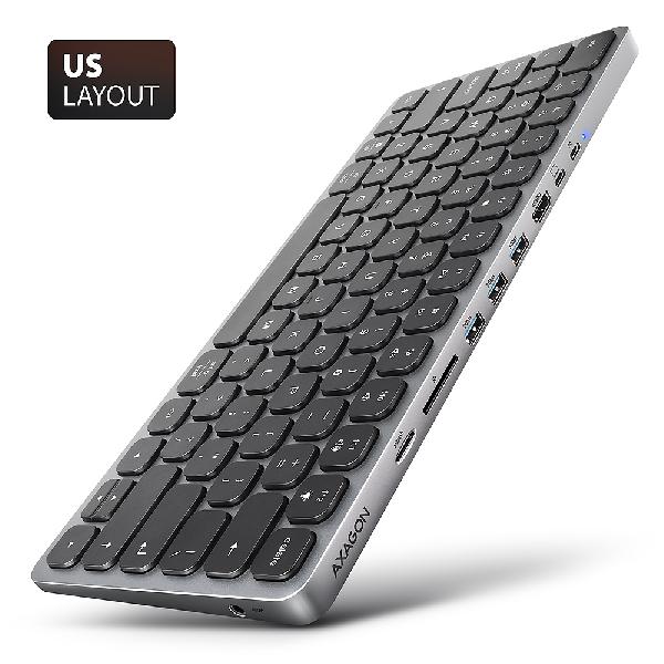 AXAGON HMC-KB-US, USB 5Gbps hub w. keyboard, HDMI 4K/60Hz, 3x USB-A, SD/mSD, audio, PD 100