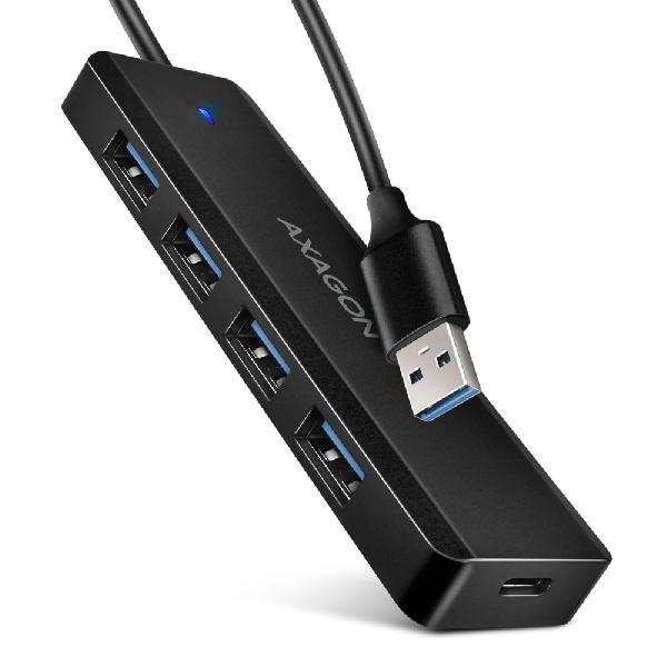 AXAGON HUE-C1A 4x USB 5Gbps TRAVEL hub, USB-A power IN, 19cm USB-A cable