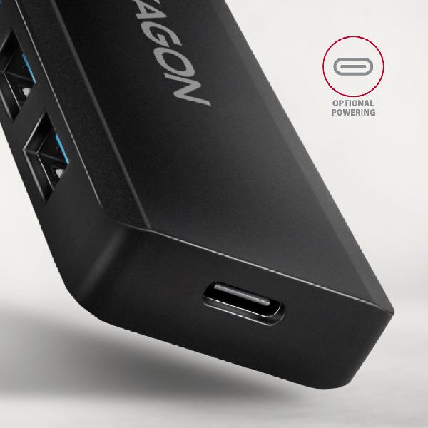 AXAGON HUE-C1C 4x USB 5Gbps TRAVEL hub, USB-C power IN, 19cm USB-C cable