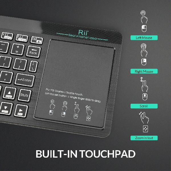 Rii mini K18S comfortabel media keyboard met functietoetsen en touchpad (2.4G en bluetooth), 367 * 130 * 16mm, 280 mAh accu