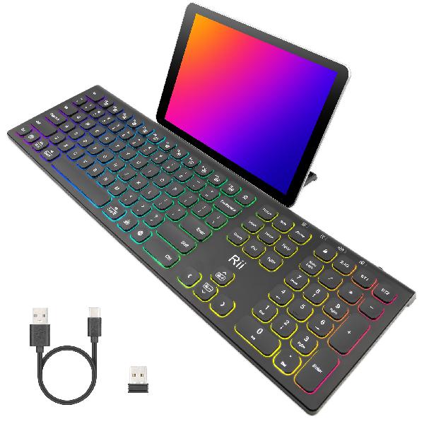 Rii RK801 Bluetooth Keyboard,Wireless Keyboard with RGB Backlit,Standard Full-Size Keyboard