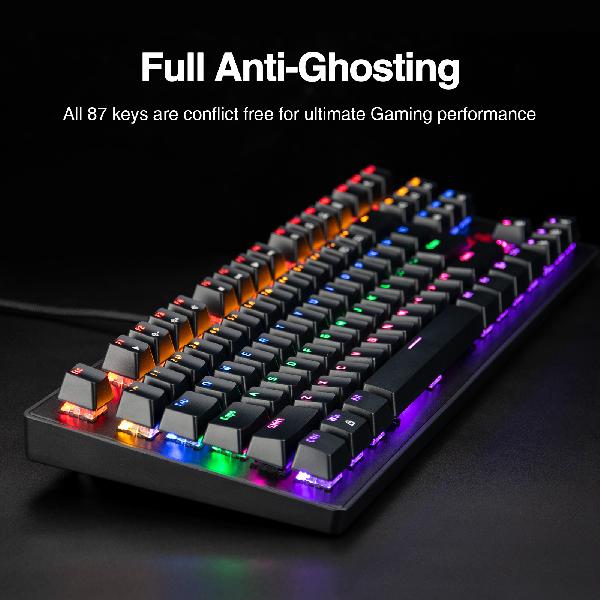 Rii RK908 Mechanical Keyboard, 87 keys anti-ghosting, RGB backlight