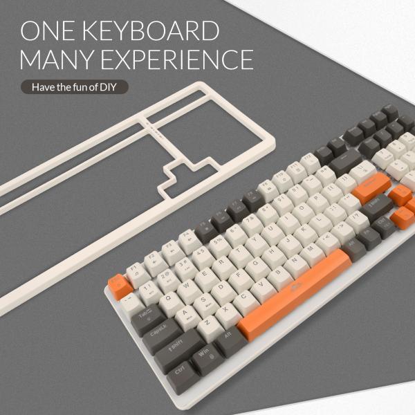 Rii RK909, mechanisch gaming toetsenbord, 100 toetsen, Red switches, tri-mode 2.4GHz draadloos, Bluetooth en USB bekabeld, 20 LED backlight modi, oplaadbare accu, compatibel met Windows, macOS en smartphone