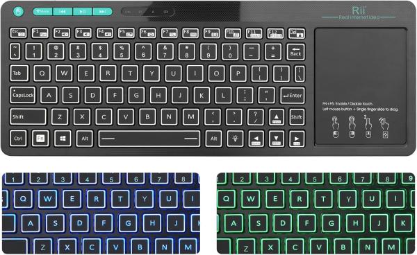 Rii mini K18S comfortabel media keyboard met functietoetsen en touchpad (2.4G en bluetooth), 367 * 130 * 26mm, 280 mAh accu