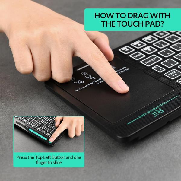 Rii mini K18S comfortabel media keyboard met functietoetsen en touchpad (2.4G en bluetooth), 367 * 130 * 26mm, 280 mAh accu