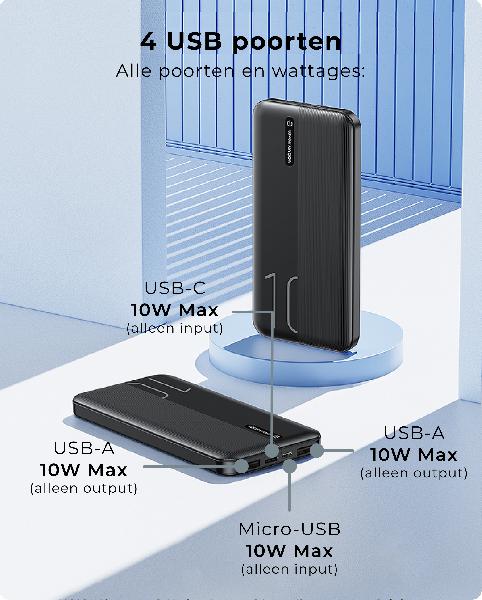 Voomy Charge P1 - Powerbank 10.000 mAh // Zwart