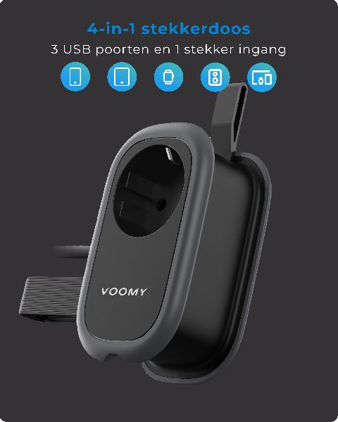 Voomy Power S1 - Stekkerdoos 1 USB-C 20W & 2 USB-A 4000W Zwart // Zwart