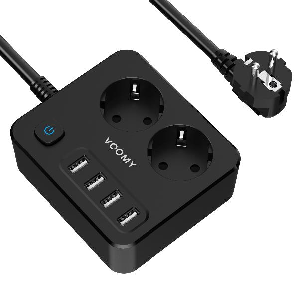 Voomy Power S2 - Stekkerdoos - 4 USB-A & 2 EU - Zwart // Zwart