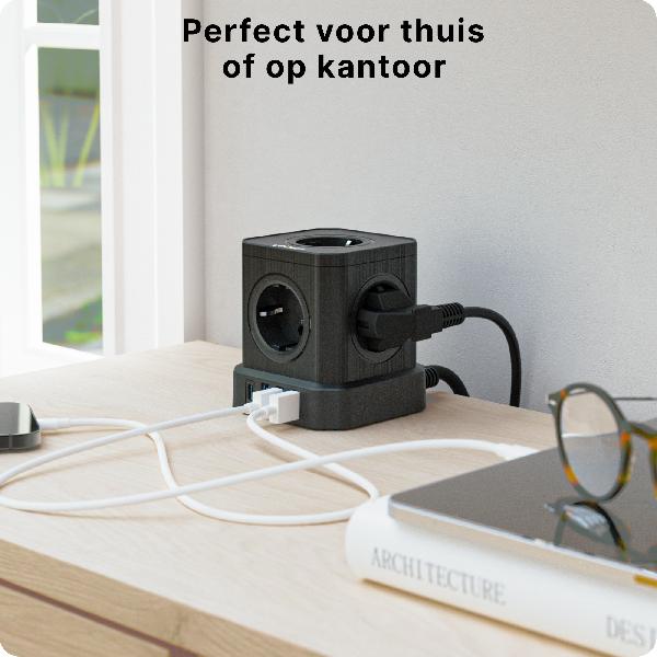 Voomy Power Cube S5 - Stekkerdoos 4 USB-A & 5 EU - Zwart // Zwart