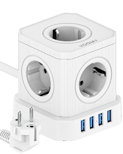 Voomy Power Cube S5 - Stekkerdoos 4 USB-A & 5 EU - Wit // Wit