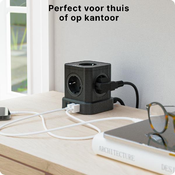 Voomy Power Cube S6 - Stekkerdoos 1 USB-C & 3 USB-A 4000W Zwart // Zwart