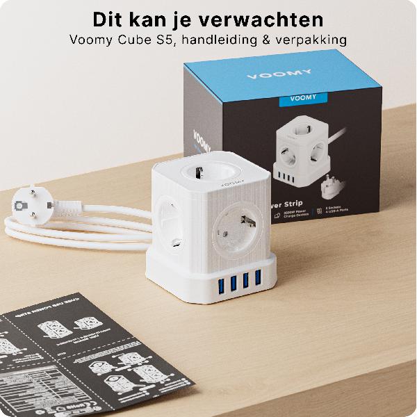 Voomy Power Cube S6 - Stekkerdoos 1 USB-C & 3 USB-A 4000W Wit // Wit