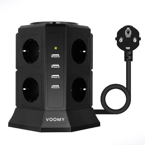 Voomy Power S8 - Toren Stekkerdoos 4 USB-A & 8 EU // Zwart