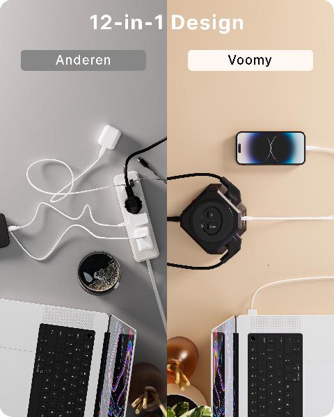 Voomy Power S8 - Toren Stekkerdoos 4 USB-A & 8 EU // Zwart