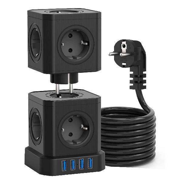 Voomy Power S10 - Cube Toren Stekkerdoos 4 USB A & 5/10 EU // Zwart