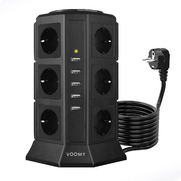 Voomy Power S12 - Toren Stekkerdoos - 5 USB-A & 12 EU - Zwart // Zwart