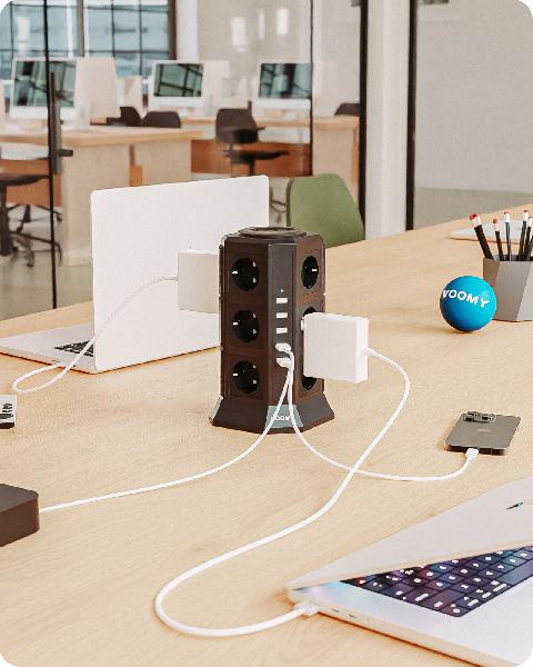 Voomy Power S12 - Toren Stekkerdoos - 5 USB-A & 12 EU - Zwart // Zwart