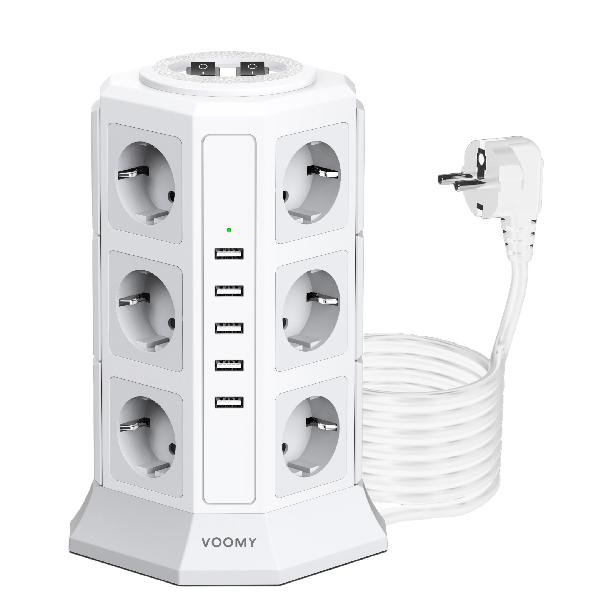 Voomy Power S12 - Toren Stekkerdoos - 5 USB-A & 12 EU - Wit // Wit