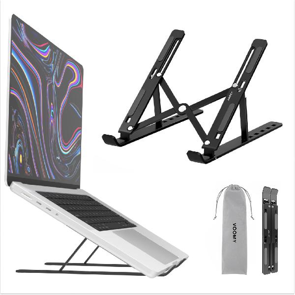 Voomy Office T3 - Laptop Standaard Verstelbaar - Ergonomisch - Aluminium Zwart // Zwart