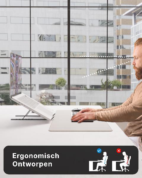 Voomy Office T3 - Laptop Standaard Verstelbaar - Ergonomisch - Aluminium Zilver // Zilver